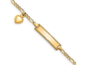 14k Yellow Gold Dangling Heart Children's Figaro Link ID Bracelet