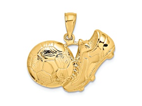 14k Yellow Gold Textured Soccer Shoe Kicking Ball Charm
