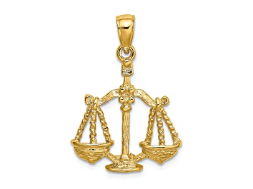 Picture of 14k Yellow Gold 3D Textured Large Libra Zodiac pendant