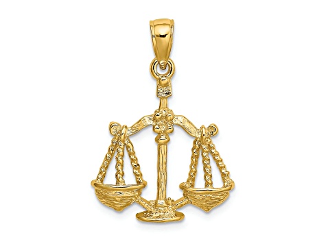 14k Yellow Gold 3D Textured Large Libra Zodiac pendant