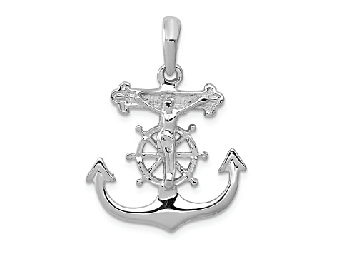 Rhodium Over 14K White Gold Mariner's Cross Pendant