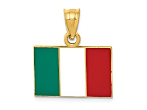 14k Yellow Gold Solid Enameled Italy Flag Pendant