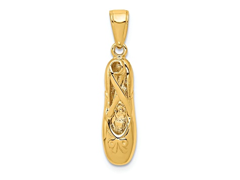 14k Yellow Gold 3D Textured Ballet Slipper Pendant - 1197GA | JTV.com