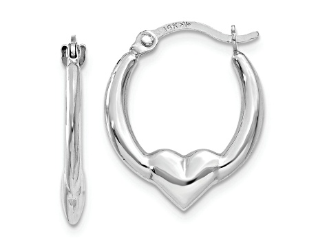 Rhodium Over 14k White Gold 5/8" Heart Hoop Earrings