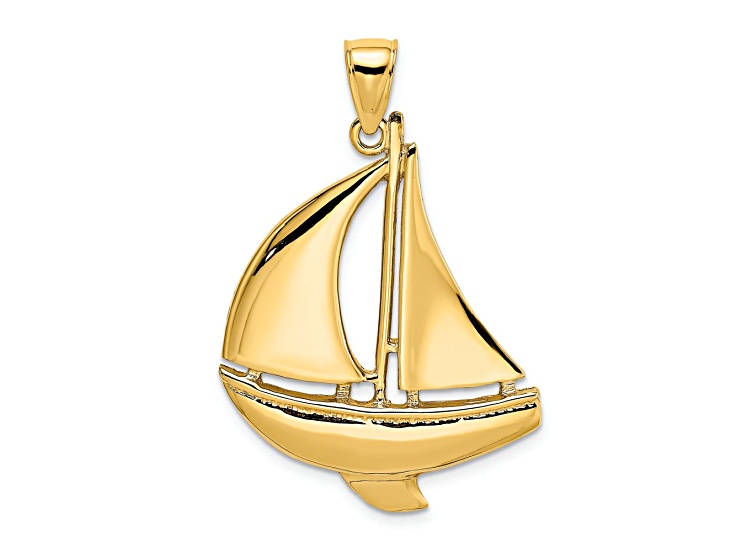 14k Yellow Gold Polished 2D Sailboat Charm
