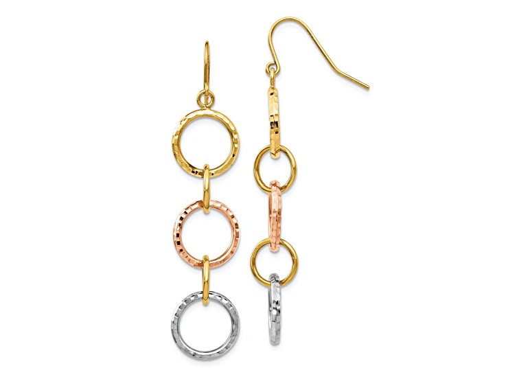 14k Yellow Gold, 14k White Gold and 14k Rose Gold Diamond-Cut Circle Dangle Earrings