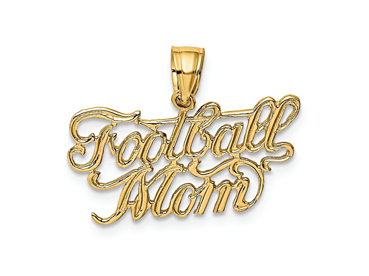 14k Yellow Gold Textured Football Mom Charm