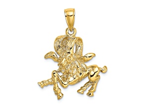 14k Yellow Gold 3D Textured Large Aries Zodiac pendant
