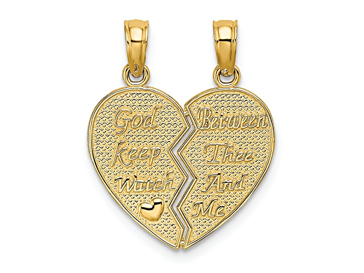14k Yellow Gold Textured Break-Apart 'God Keep Watch Between Thee and Me' Heart Charm