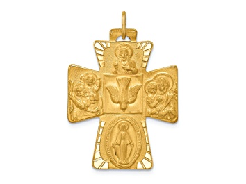Picture of 14k Yellow Gold Polished and Satin Large 4-Way Medal Cross Pendant
