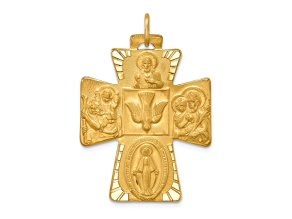14k Yellow Gold Polished and Satin Large 4-Way Medal Cross Pendant