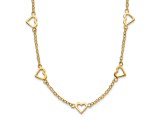 14K Yellow Gold Polished Open Hearts on Heart Link 17-Station Necklace