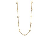 14K Yellow Gold Polished Open Hearts on Heart Link 17-Station Necklace