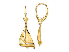 14k Yellow Gold 3D Sailboat Dangle Earrings
