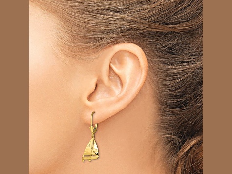 14k Yellow Gold 3D Sailboat Dangle Earrings