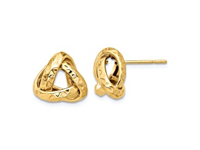 14k Yellow Gold Polished and Diamond-Cut Triangle Love Knot Stud Earrings