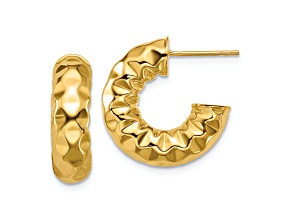 14k Yellow Gold 3/4 inch Polished and Hammered J-Hoop Earrings