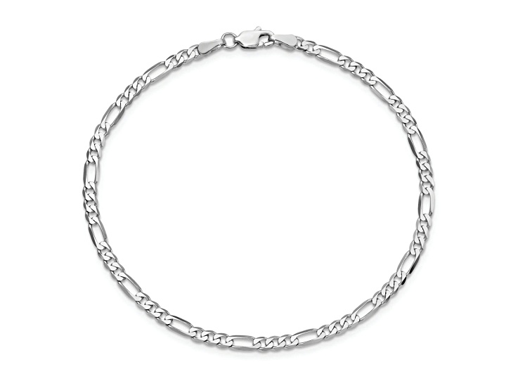 14K White Gold 3mm Flat Figaro Chain Bracelet