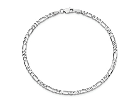 14K White Gold 3mm Flat Figaro Chain Bracelet