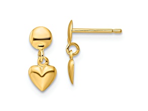 10k Yellow Gold Polished Heart Dangle Earrings