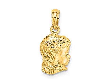 14k Yellow Gold Textured Girl Head Pendant