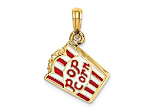 14k Yellow Gold 3D Enameled Bag of Popcorn Charm