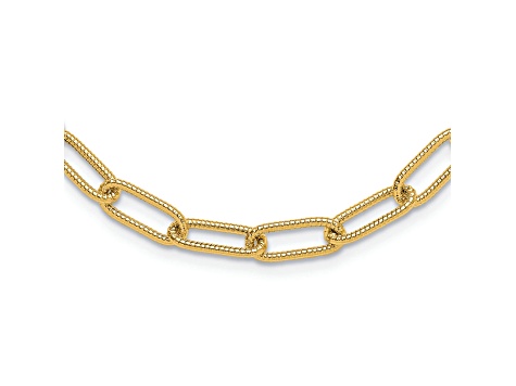 14K Yellow Gold Polished Textured Oval Link Necklace