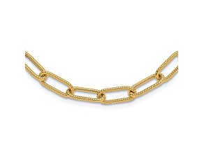 14K Yellow Gold Polished Textured Oval Link Necklace