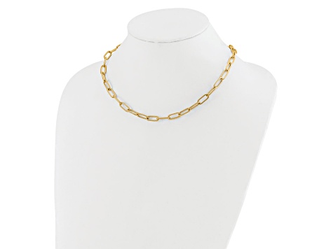 14K Yellow Gold Polished Textured Oval Link Necklace