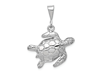Picture of Rhodium Over 14K White Gold Solid Polished Open-Backed Sea Turtle Pendant