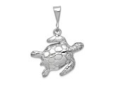 Rhodium Over 14K White Gold Solid Polished Open-Backed Sea Turtle Pendant