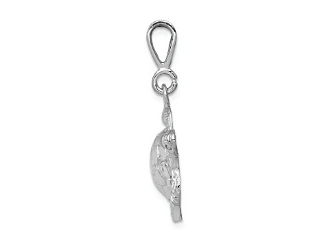 Rhodium Over 14K White Gold Solid Polished Open-Backed Sea Turtle Pendant