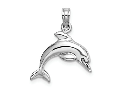 Rhodium Over 14k White Gold Jumping Dolphin Pendant