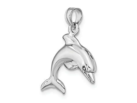 Rhodium Over 14k White Gold Jumping Dolphin Pendant