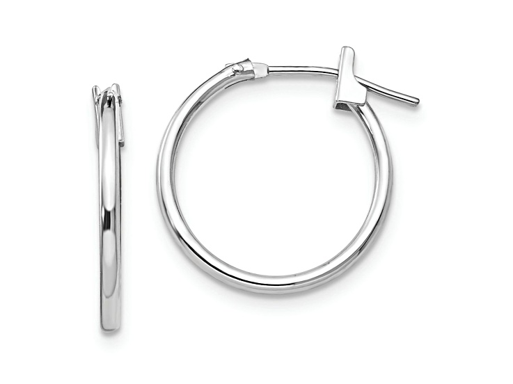Rhodium Over 14K White Gold 1.25mm Hoop Earrings