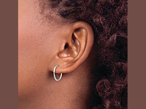 Rhodium Over 14K White Gold 1.25mm Hoop Earrings