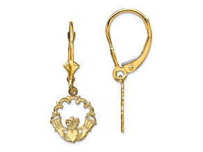 14k Yellow Gold Polished Claddagh Earrings