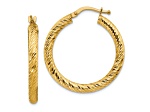 14k Yellow Gold 1 1/8" Diamond-Cut Round Hoop Earrings