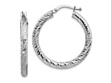 Rhodium Over 14k White Gold 1 1/8" Diamond-Cut Round Hoop Earrings