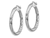 Rhodium Over 14k White Gold 1 1/8" Diamond-Cut Round Hoop Earrings