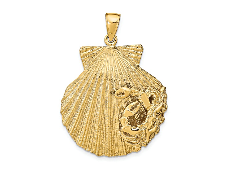 14k Yellow Gold Textured Scallop Shell with Crab Pendant