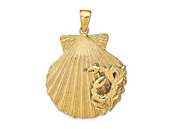 Picture of 14k Yellow Gold Textured Scallop Shell with Crab Pendant