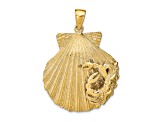 14k Yellow Gold Textured Scallop Shell with Crab Pendant