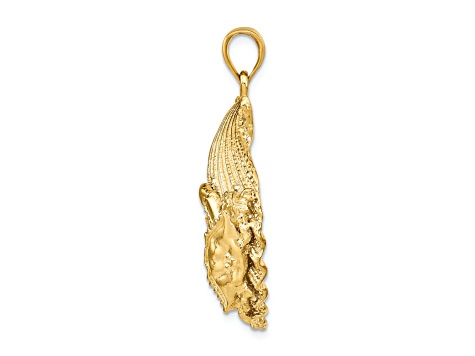 14k Yellow Gold Textured Scallop Shell with Crab Pendant