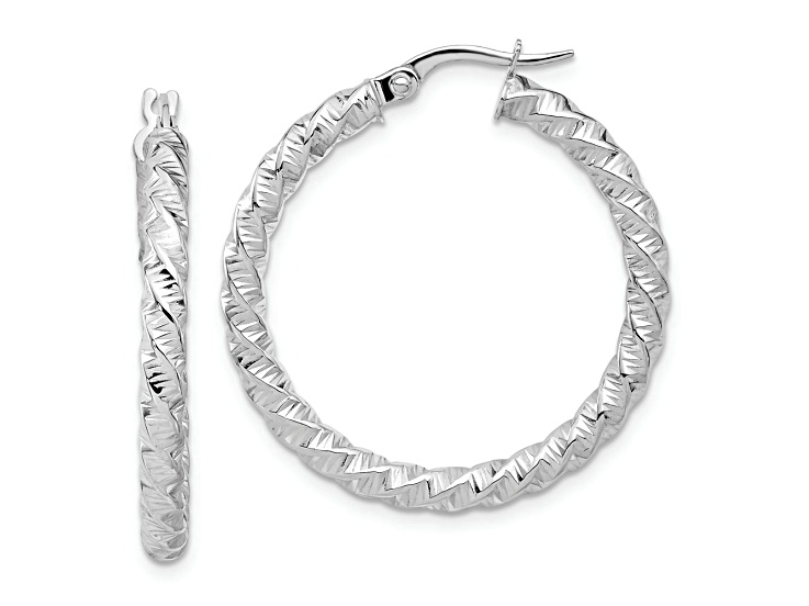 Rhodium Over 14k White Gold Polished 1 1/4" Twisted Hoop Earrings