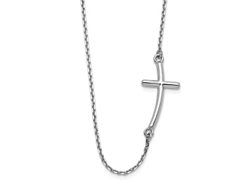 Picture of Rhodium Over 14K White Gold Large Sideways Curved Cross Necklace
