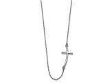 Rhodium Over 14K White Gold Large Sideways Curved Cross Necklace