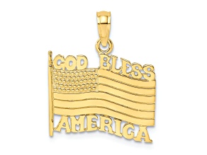 10K Yellow Gold Polished and Textured God Bless America with Flag Charm
