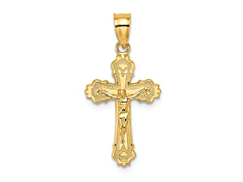 Picture of 14K Yellow Gold with Textured Scalloped Edge Crucifix Charm
