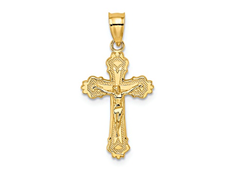 14K Yellow Gold with Textured Scalloped Edge Crucifix Charm